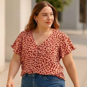 In Every Story Pink Animal Print Blouse 1X